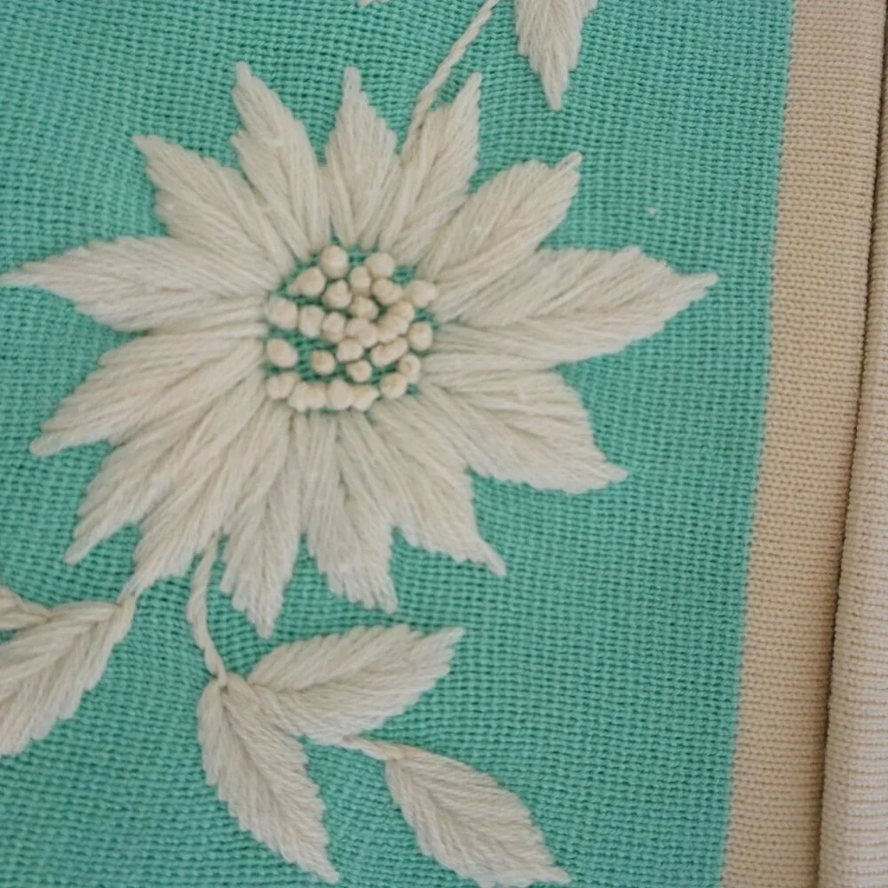 Vintage Teal w White Embroidered Floral Open Front Cardigan Sweater S - Picture 11 of 11